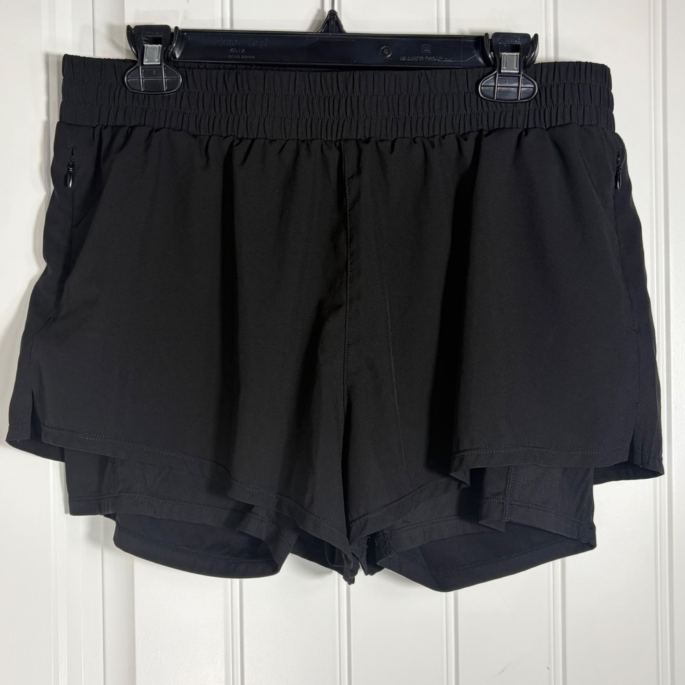 Stelle Womens Black 2-in-1 Running Shorts with Liner Pockets Size L